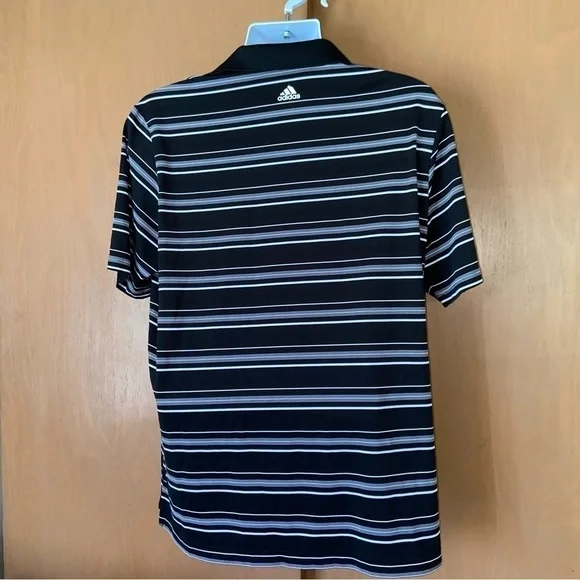 ADIDAS Puremotion golf shirt, in black and white stripes —like new. Very sharp! - Picture 2 of 3